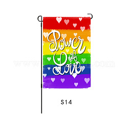 リネンガーデンフラグ  プライド/虹色の旗  家の庭の庭の装飾のため  愛という言葉の四角形は愛です  ハート柄  45x30x0.5cm