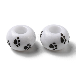 Perles acryliques opaques imprimés, Perles avec un grand trou   , ronde, blanc, 14x8.5mm, Trou: 5.8mm