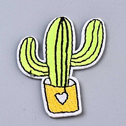 Appliques de cactus, tissu de broderie informatisé fer/coudre sur les patchs, accessoires de costumes, jaune vert, 52x43x1.5mm