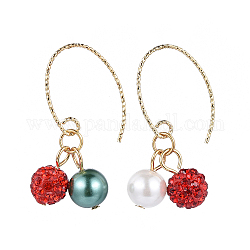 Dangle Earrings, with 304 Stainless Steel Jump Rings, Glass Pearl Beads and Brass Earring Findings, Golden, 33.5mm, Pin: 0.8mm