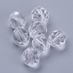 Perles en acrylique transparente, facette, ronde, clair, 14x13mm, Trou: 1.8mm, environ 330 pcs/500 g