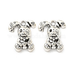Tibetan Style Rack Plating Alloy with Glass Pendants, Lead Free & Cadmium Free, Rabbit Charm, Antique Silver, 23x19.5x6mm, Hole: 2.2mm