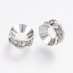 Abalorios de latón Diamante de imitación espaciador, plano y redondo, cristal, 9x4mm, agujero: 4 mm