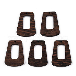 Pendentifs en bois de wengé naturel, non teint, breloques trapézoïdaux creux, brun coco, 38x27.5x3.5mm, Trou: 2mm