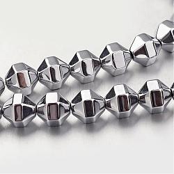 Electroplate Non-magnetic Synthetic Hematite Bead Strands, Polygon, Silver Plated, 8x8mm, Hole: 1mm, about 51pcs/strand, 15.7 inch