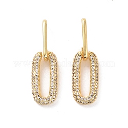 Orecchini pendenti ovali incavati con zirconi cubici trasparenti, gioielli in ottone per le donne, vero placcato oro 18k, 32.5mm, ago :0.6mm