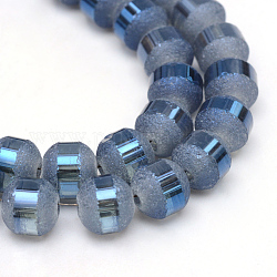Fili di perle di vetro placcato, smerigliato, arcobaleno placcato, tondo, Blue Marine, 6~6.5mm, Foro: 1 mm, circa 100pcs/filo, 23.6 pollice