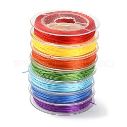 7 Rolle 7 Farben flaches elastisches Kristallschnur-Set, elastischer Perlenfaden, für Stretcharmbandherstellung, Mischfarbe, 0.5 mm, ca. 10 Yard (9.14m)/Rolle, 1 Rolle / Farbe