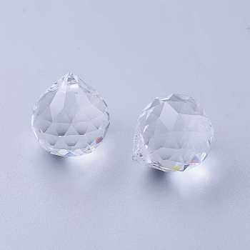 Glass Pendants, Crystal Suncatcher, teardrop, Clear, 20mm in diameter, 23mm thick hole:2mm