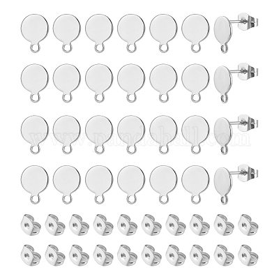 80 шт. плоские круглые серьги-гвоздики из нержавеющей стали 304 STAS-UN0056-70-1