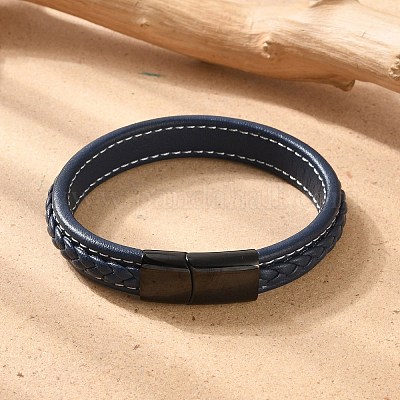 Плетеные браслеты шнур кожаный BJEW-H561-10-1
