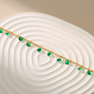 Плоские круглые кисточки из нержавеющей стали 304 с зеленым кубическим цирконием для женщин FS-WG225A8-01-1