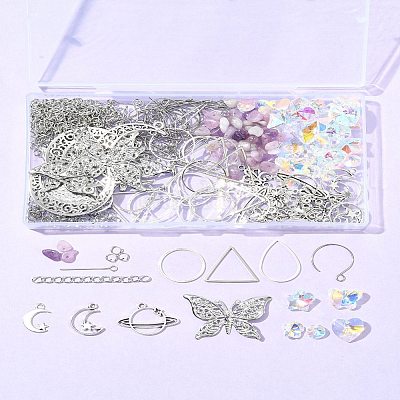 Наборы для самостоятельного изготовления бусин из натурального лепидолита/фиолетовой слюды и сережек из нержавеющей стали DIY-FS0008-13-1