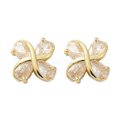 Серьги-гвоздики из латуни с микро-паве и прозрачным фианитом EJEW-U064-03G-1