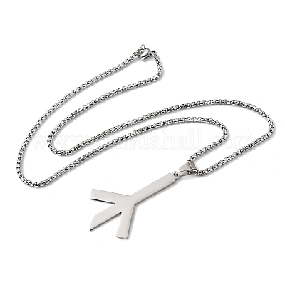 Ожерелье с подвеской из нержавеющей стали 201 с символом руны смерти NJEW-H065-18P-1