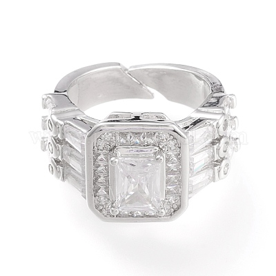 Регулируемые латунные кольца микро манжеты из прозрачного циркония RJEW-L098-002P-1