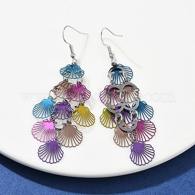 Серьги-подвески в форме ракушки из нержавеющей стали 430 EJEW-A137-03P-05-1