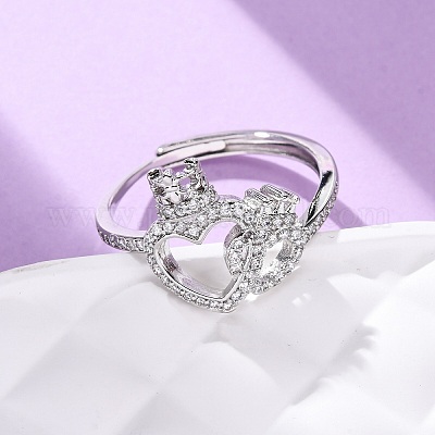 Регулируемые кольца для женщин с микропаве из латуни и кубическими цирконами RJEW-M099-02P-1