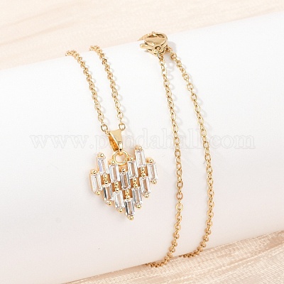 Сердечко латунный микропаве кубический цирконий кулон ожерелья NJEW-C076-25G-1