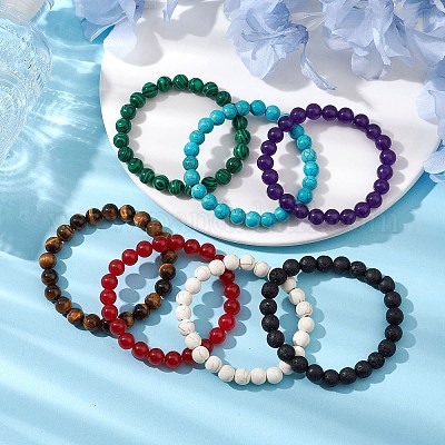 SROBENZ Set 12 Braccialetti Elastici Con Pietre Preziose 8mm: Cristalli Curativi Colorati Per Donna E Uomo