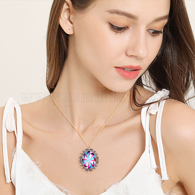 18 Pendenti Tondi Piatti Stile Tibetano In Lega (Bronzo/Oro/Argento) + 20 Cabochon In Vetro Chiaro – Fai Da Te Gioielli - 2