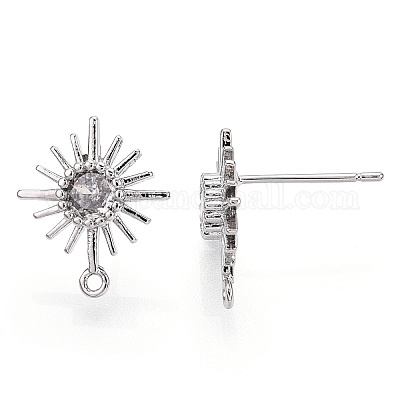 Серьги-гвоздики с микропрозрачным кубическим цирконием из латуни KK-R132-064P-1