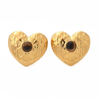 Серьги-гвоздики из нержавеющей стали 304 с тигровым глазом EJEW-V016-03G-1