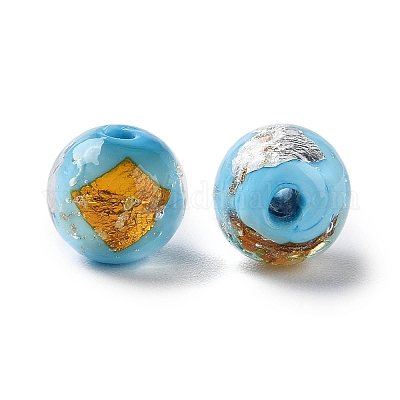 Ручной работы золотые и серебряные бусины Lampwork фольги GLAA-G107-07A-13-1