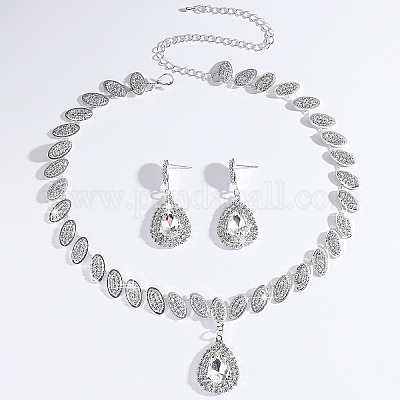 Комплект из ожерелья с подвеской в форме капли из латуни со стразами и серег-гвоздиков для женщин FS-WG71281-01-1