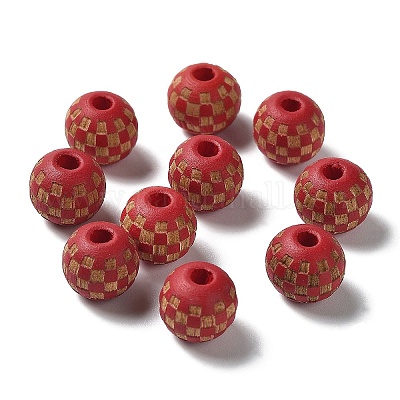 Деревянные бусины в клетку тартан с лазерной гравировкой WOOD-I011-01A-03-1