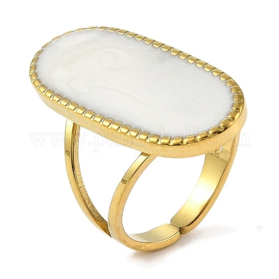 Овальные эмалированные открытые манжеты из нержавеющей стали 304 для женщин RJEW-F166-25G-02-1