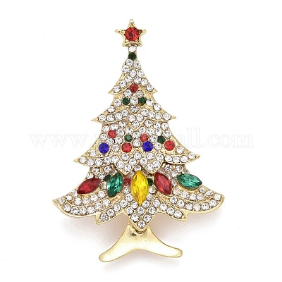 Разноцветная брошь из страз в виде елки JEWB-A004-19G-1
