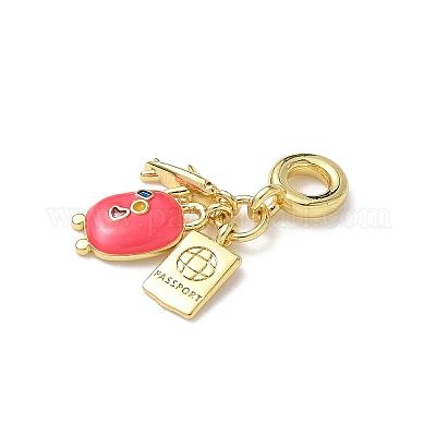 Европейские подвески из латуни с ярко-розовой эмалью KK-I371-14G-1
