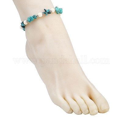 5 шт. 5 стильных браслета на ногу с бусинами из синтетической бирюзы AJEW-AN00733-1
