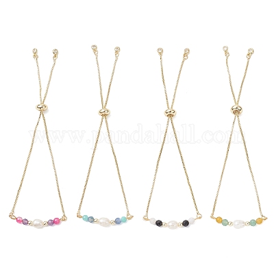 4 шт. 4-х стильный латунный браслет-слайдер с цепочкой-коробкой BJEW-JB12700-1