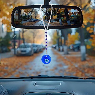 4 шт. плоский круглый светильник с эффектом сглаза и стеклянные подвесные украшения HJEW-WH00082-1