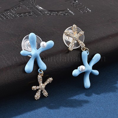 Латунь кубического циркония серьги стержня EJEW-D301-03G-01-1