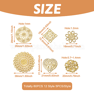 60 шт. 12-х стилевых латунных многорядных звеньев и филигранных соединительных звеньев&nbsp;KK-SW0001-05-1