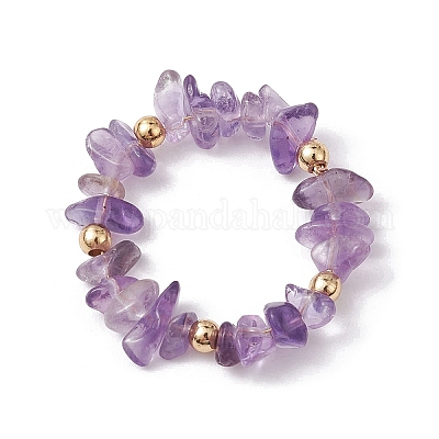 Растягивающееся кольцо из натуральных смешанных драгоценных камней с бисером RJEW-JR00646-1