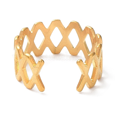 Ионное покрытие (ip) 304 нержавеющая сталь полые ромбовидные открытые манжетные кольца RJEW-D006-03G-1