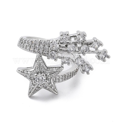 Открытые манжеты из латуни с микропаве и прозрачным цирконием для женщин RJEW-S402-06P-1