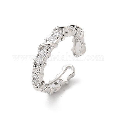 Открытые манжеты из латуни с микропаве и прозрачным фианитом RJEW-G336-03P-1