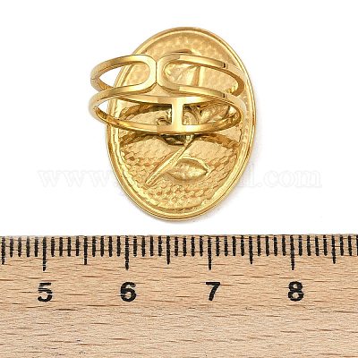 Кольца для женщин из нержавеющей стали 304 с эмалевым покрытием в форме овала с розовым узором RJEW-G355-10G-02-1