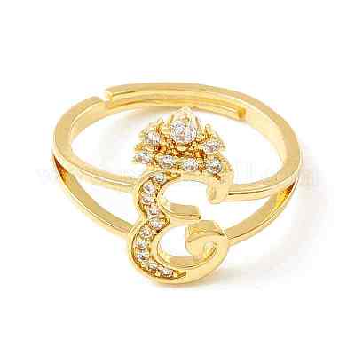 Прозрачная буквица из кубического циркония с регулируемым кольцом в виде короны RJEW-M139-17E-1