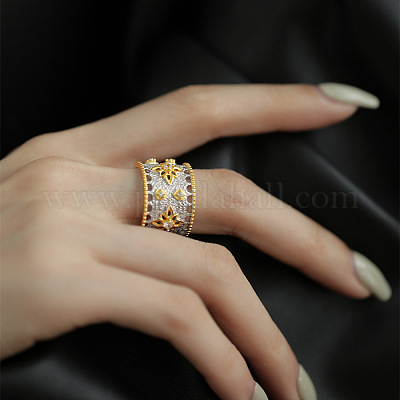 Кольца-манжеты из латуни с цветочным узором и кристаллами-стразами FS-WGDF3CA-02-1