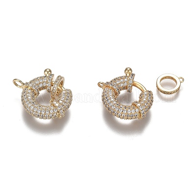 Латунные застежки с пружинным кольцом из прозрачного кубического циркония с микропаве ZIRC-F120-013G-1