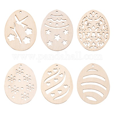 30шт 6 стиля неокрашенные натуральные деревянные большие подвески WOOD-LS0001-16-1