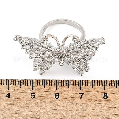 Кольца для женщин с бабочками из латуни с микропаве из разноцветных кубических цирконий RJEW-G343-30P-02-1