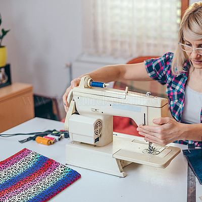 Полихлопковая ткань с леопардовым принтом и радужным узором DIY-WH0028-18B-1