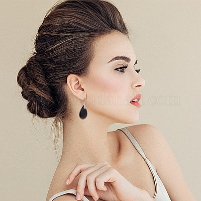 2 пара 2-х стилевых серег-каплевидной формы из натурального кварцевого кристалла и окрашенного и нагретого черного агата с латунными штифтами для женщин EJEW-AN0004-41-1